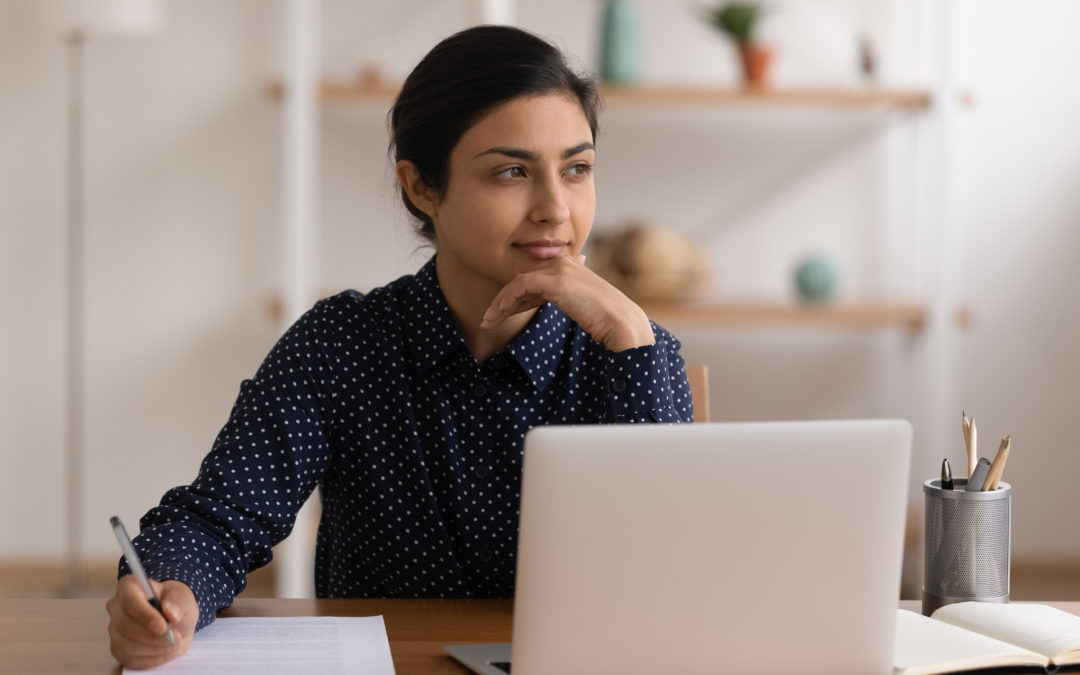 Thoughtful indian woman planning her first metabolomics project